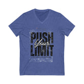Motivational V-Neck Tee – "Push Your Limits" – Unisex Short Sleeve Shirt for Fitness Inspiration