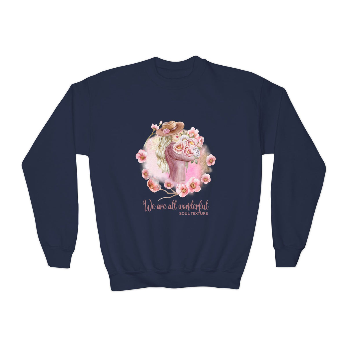 Youth Crewneck Sweatshirt - "We Are All Wonderful" Floral Design