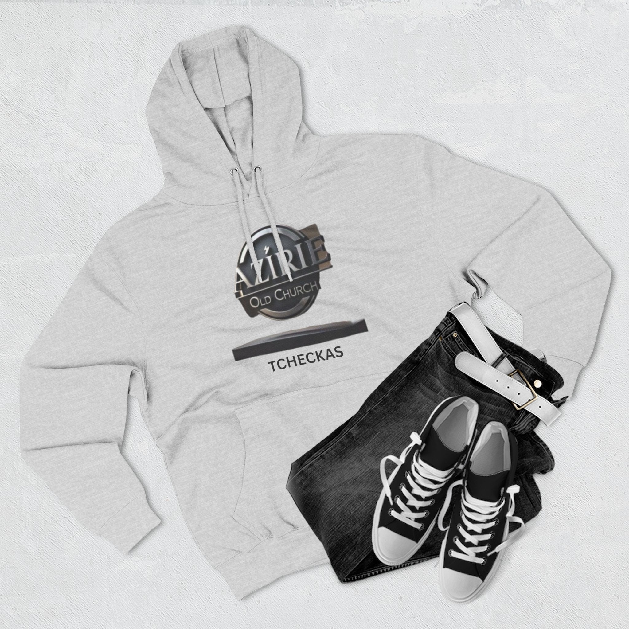 Comfortable Three-Panel Fleece Hoodie with Vintage Design
