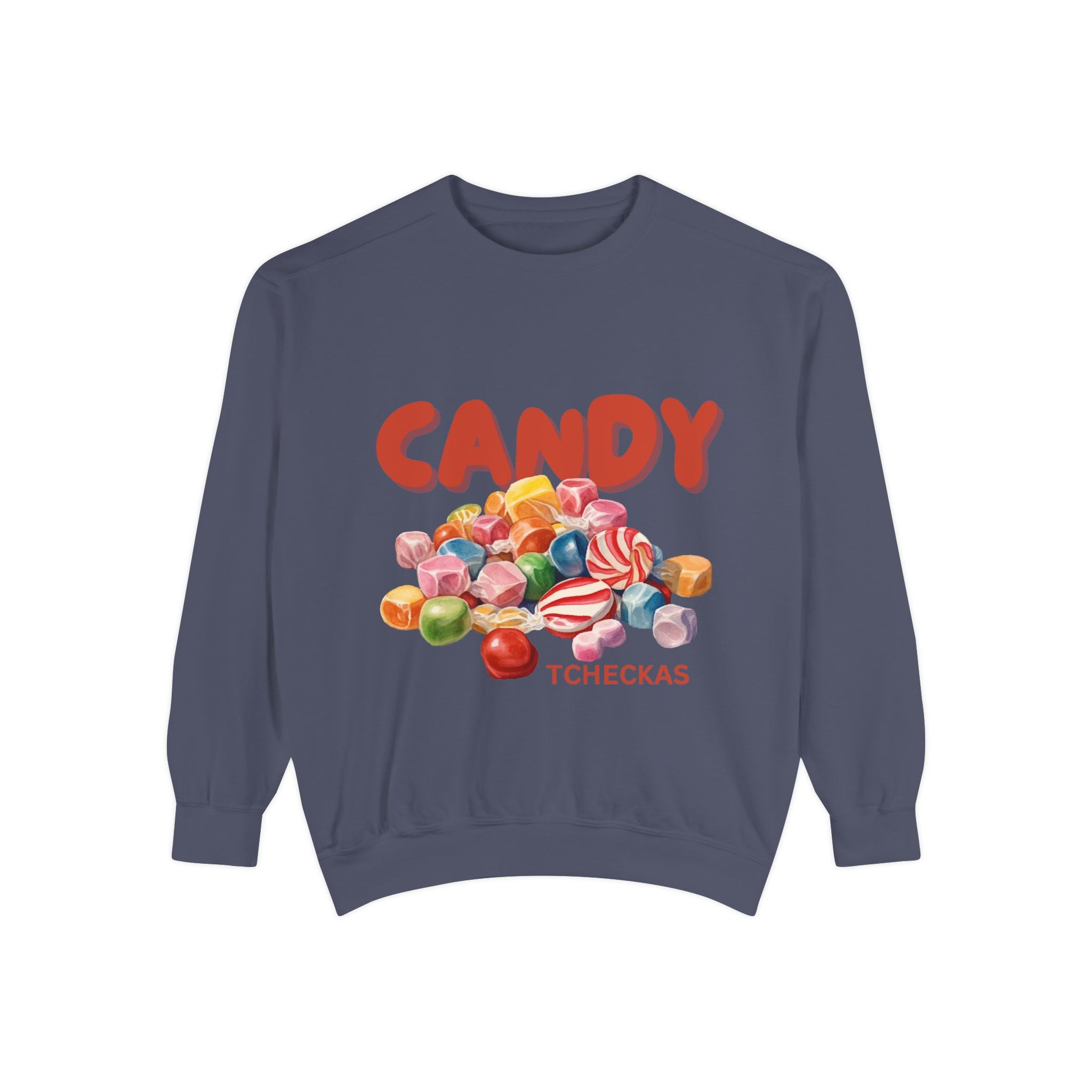 Unisex Candy-Themed Garment-Dyed Sweatshirt - Perfect for Sweet Celebrations!