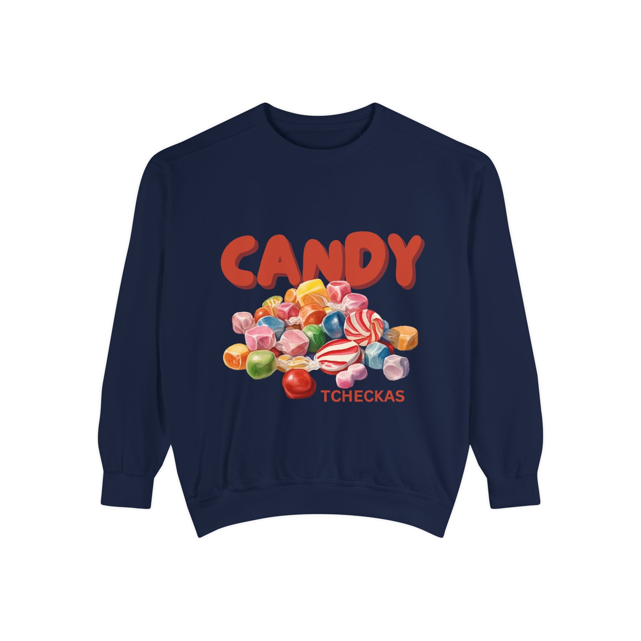 Unisex Candy-Themed Garment-Dyed Sweatshirt - Perfect for Sweet Celebrations!