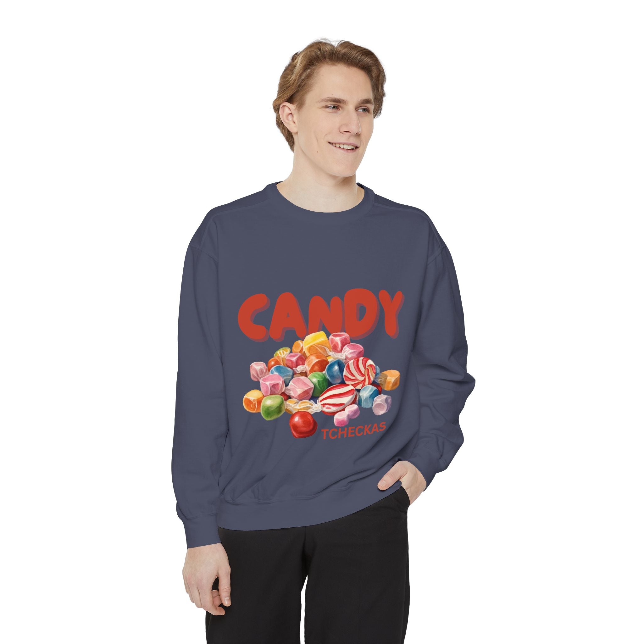 Unisex Candy-Themed Garment-Dyed Sweatshirt - Perfect for Sweet Celebrations!