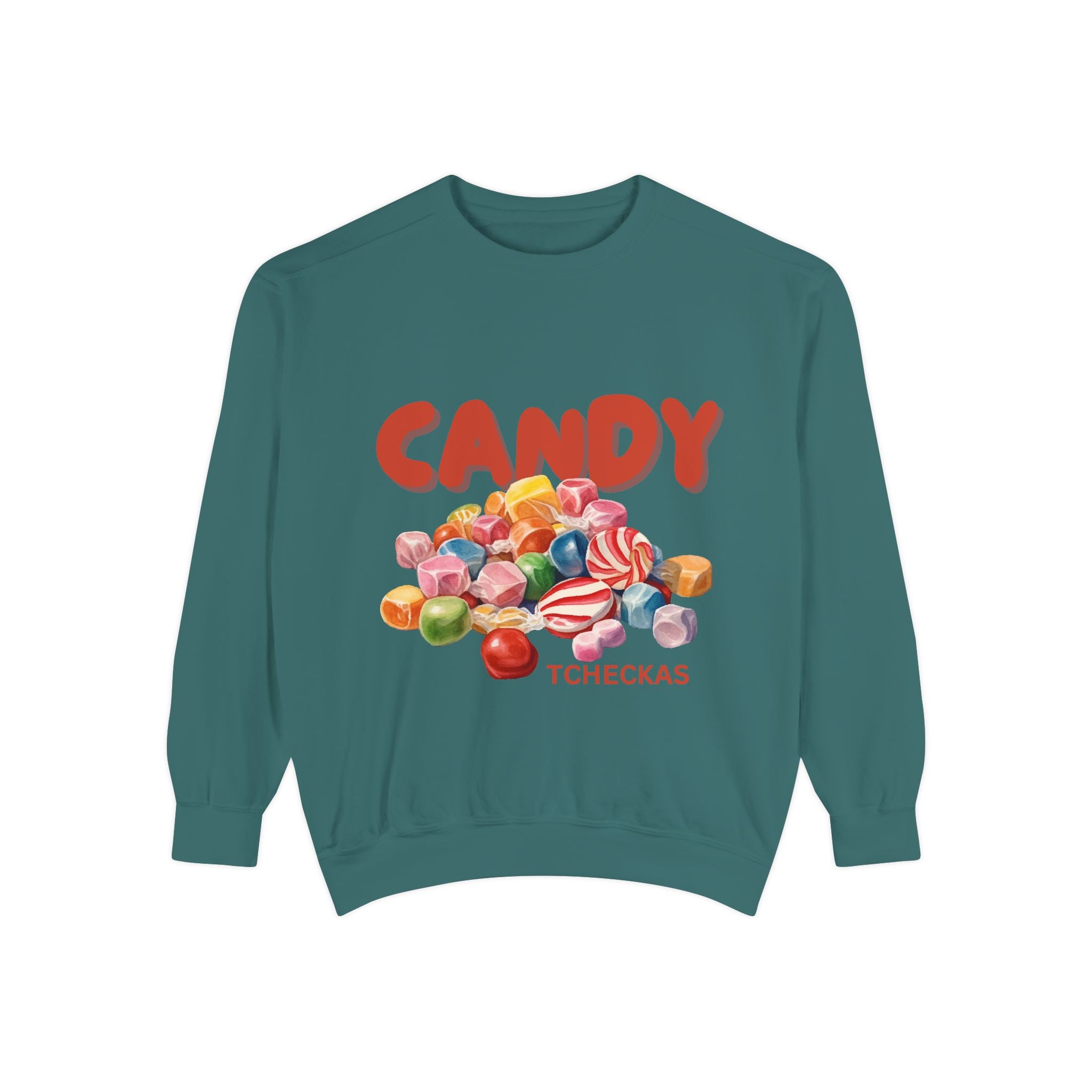 Unisex Candy-Themed Garment-Dyed Sweatshirt - Perfect for Sweet Celebrations!