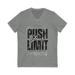 Motivational V-Neck Tee – "Push Your Limits" – Unisex Short Sleeve Shirt for Fitness Inspiration