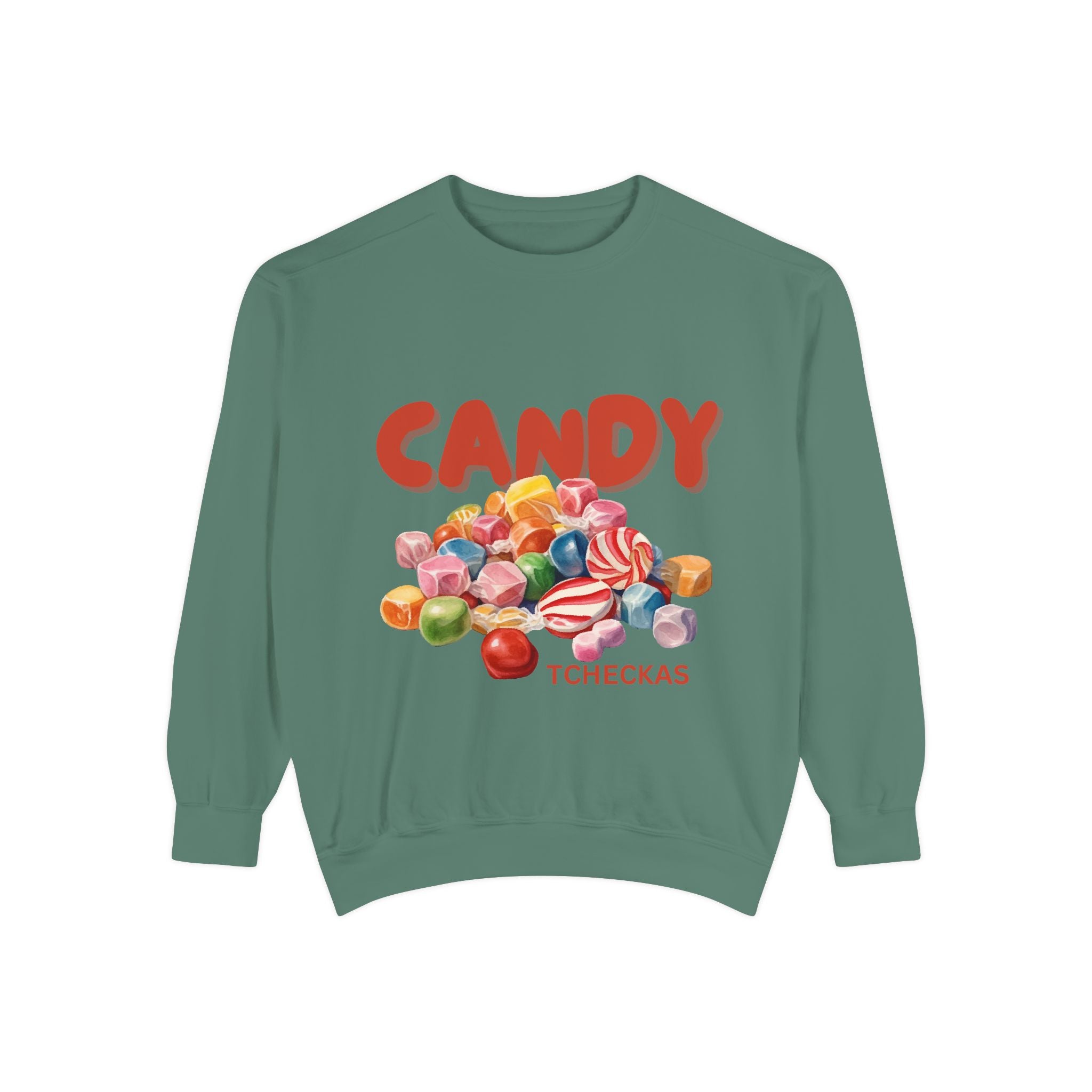 Unisex Candy-Themed Garment-Dyed Sweatshirt - Perfect for Sweet Celebrations!