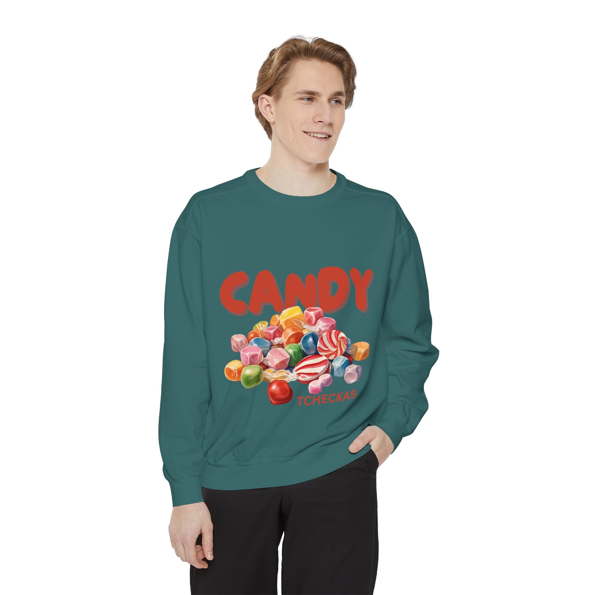 Unisex Candy-Themed Garment-Dyed Sweatshirt - Perfect for Sweet Celebrations!