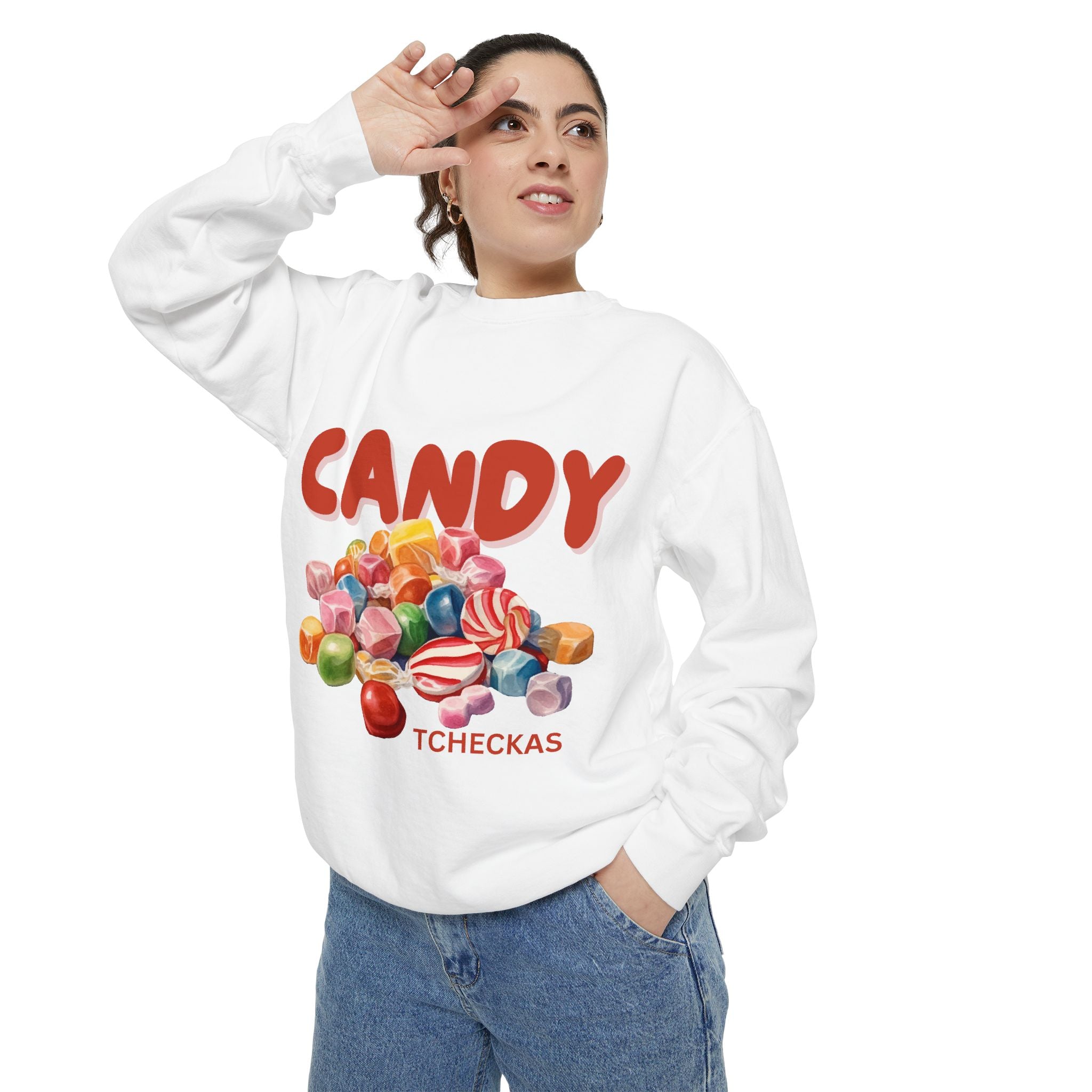 Unisex Candy-Themed Garment-Dyed Sweatshirt - Perfect for Sweet Celebrations!