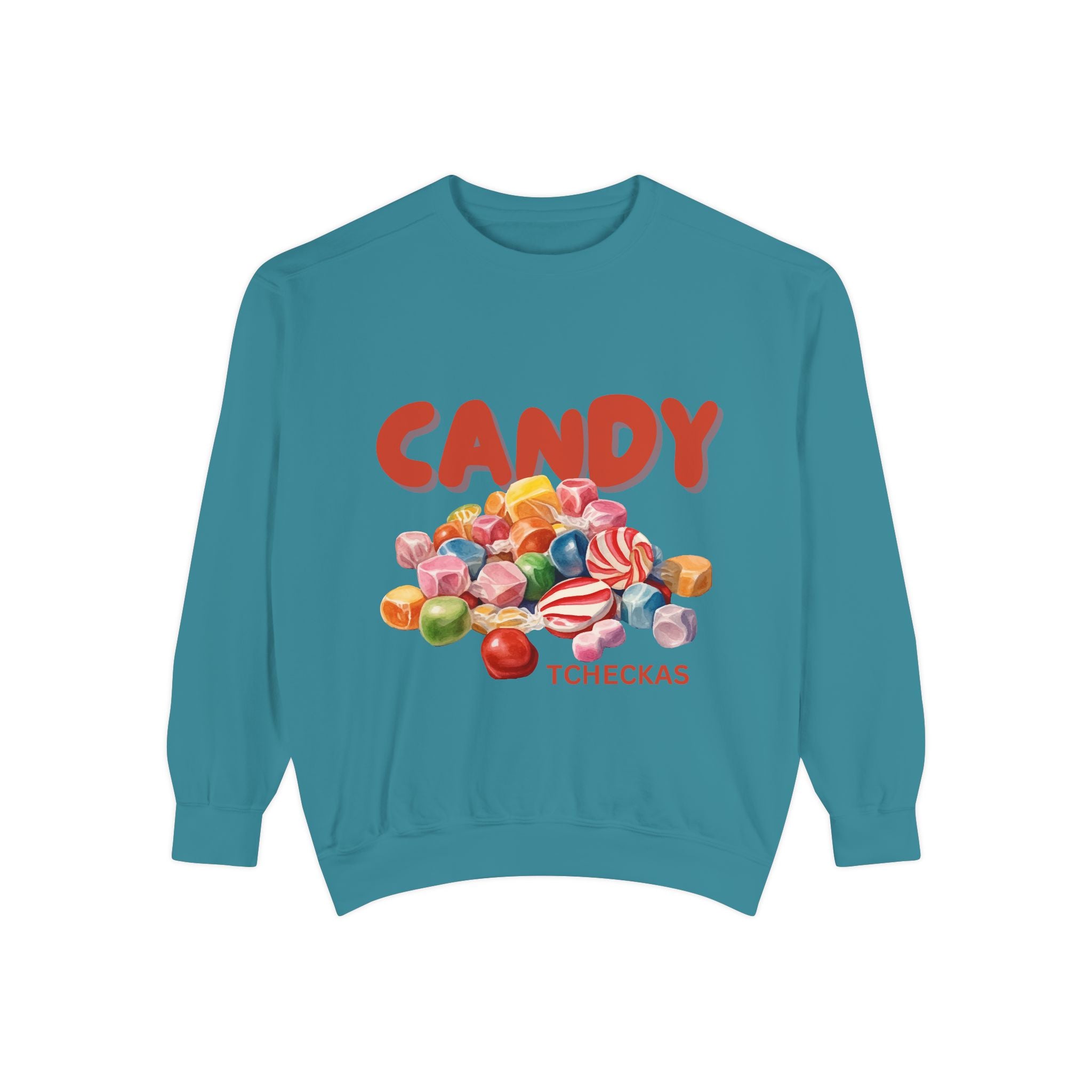 Unisex Candy-Themed Garment-Dyed Sweatshirt - Perfect for Sweet Celebrations!