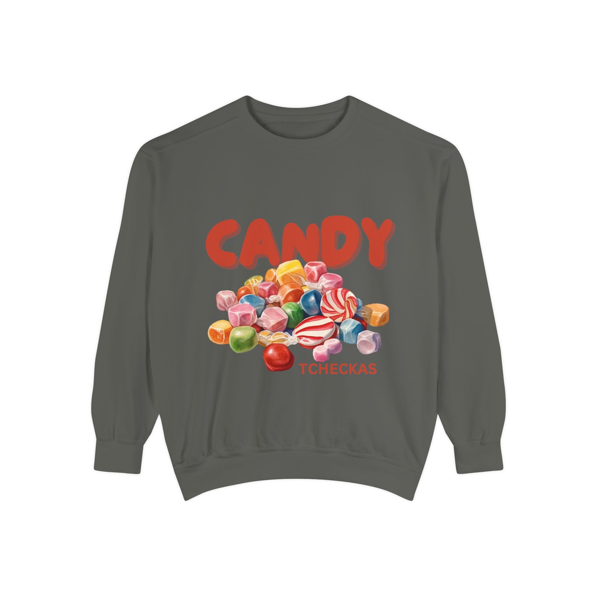 Unisex Candy-Themed Garment-Dyed Sweatshirt - Perfect for Sweet Celebrations!
