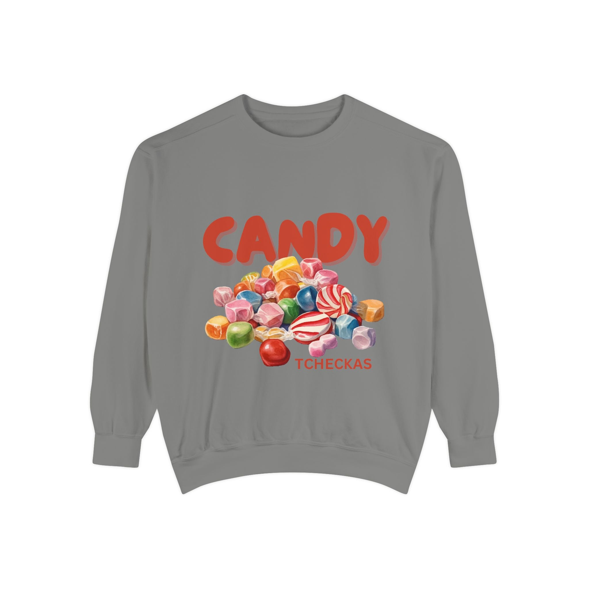Unisex Candy-Themed Garment-Dyed Sweatshirt - Perfect for Sweet Celebrations!