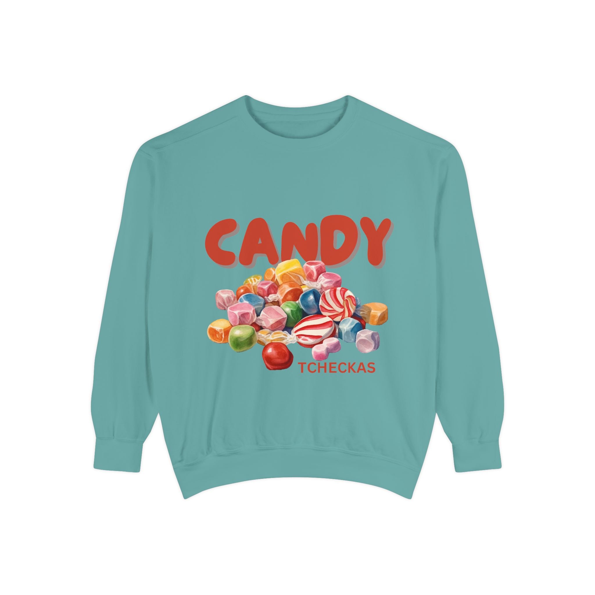 Unisex Candy-Themed Garment-Dyed Sweatshirt - Perfect for Sweet Celebrations!