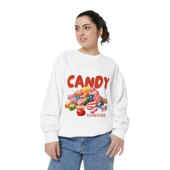 Unisex Candy-Themed Garment-Dyed Sweatshirt - Perfect for Sweet Celebrations!