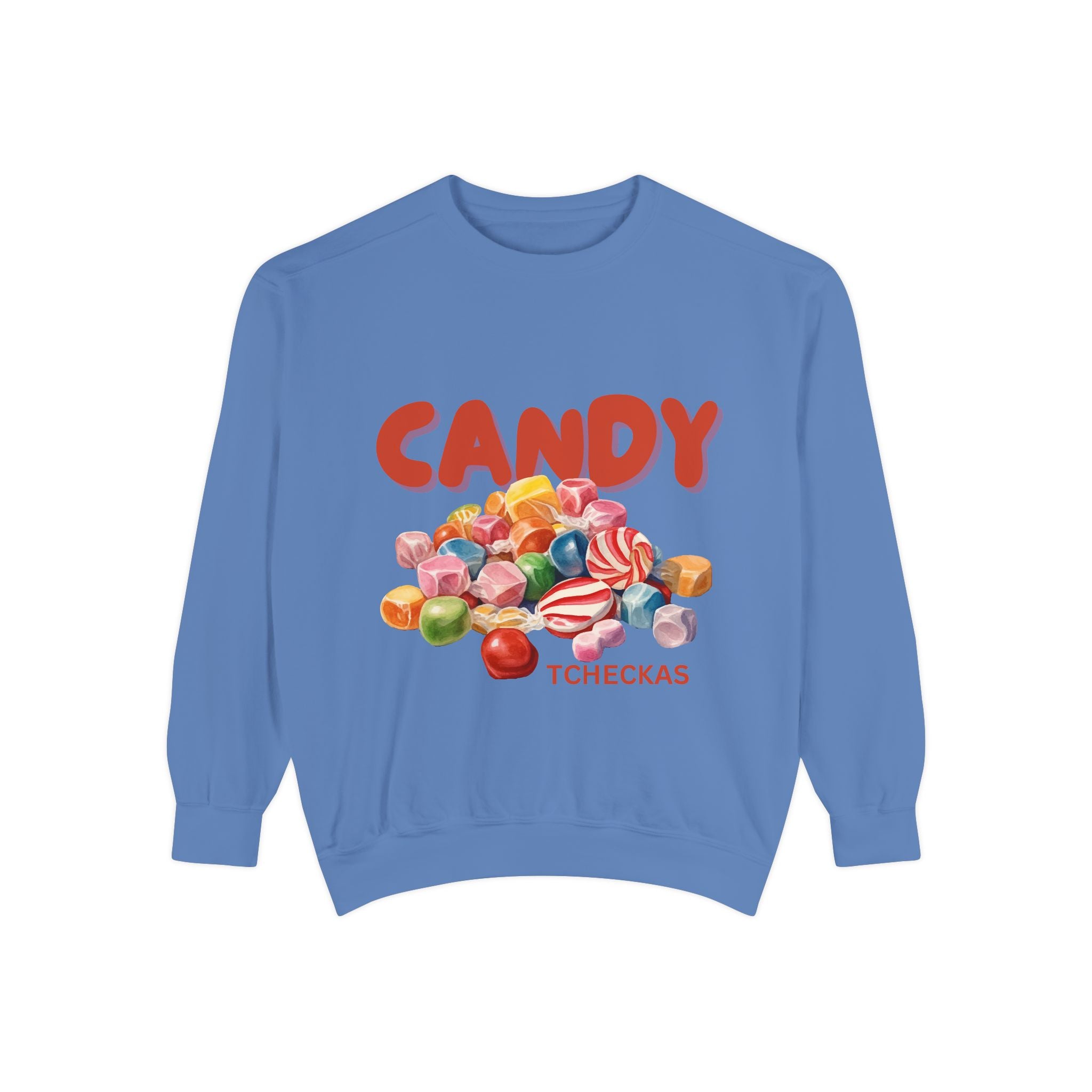 Unisex Candy-Themed Garment-Dyed Sweatshirt - Perfect for Sweet Celebrations!