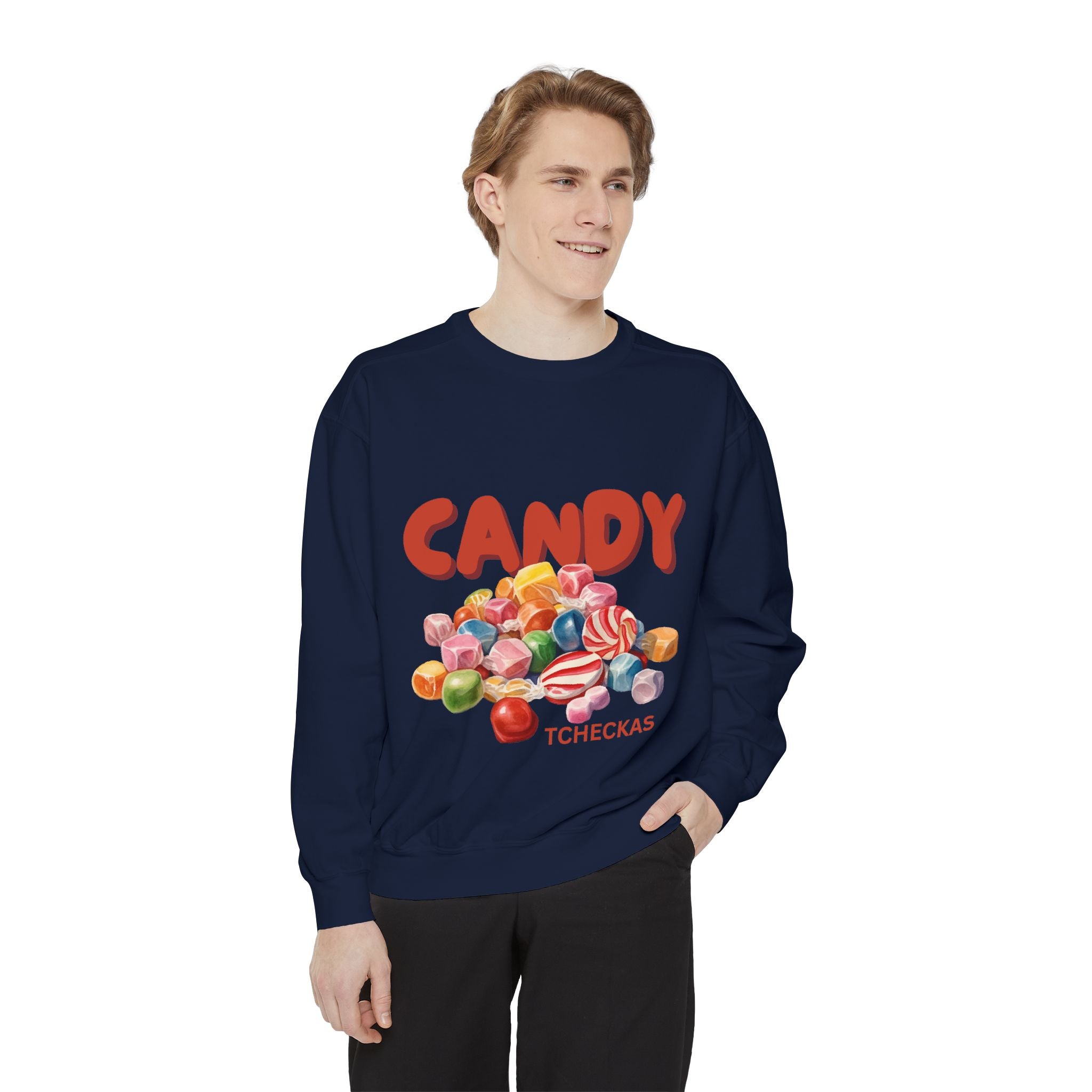 Unisex Candy-Themed Garment-Dyed Sweatshirt - Perfect for Sweet Celebrations!