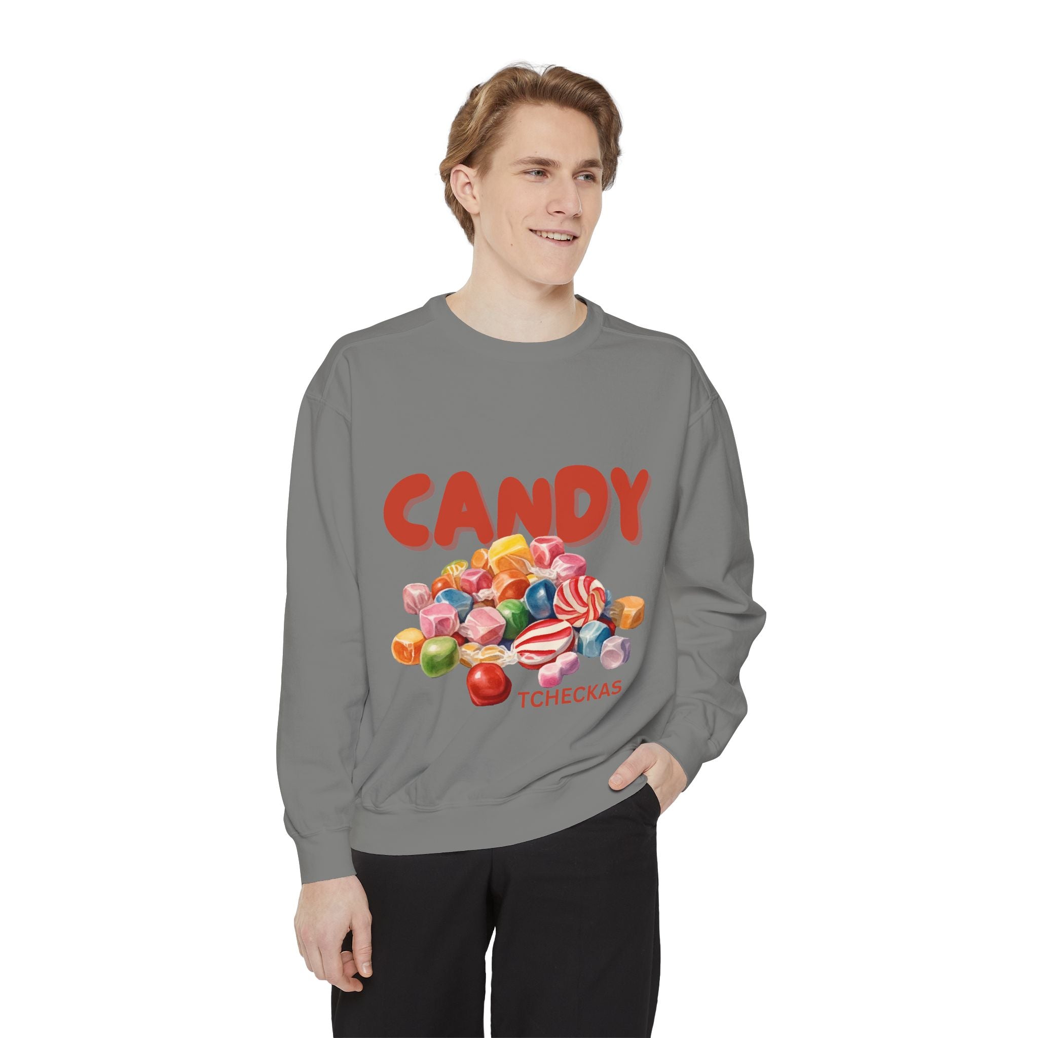 Unisex Candy-Themed Garment-Dyed Sweatshirt - Perfect for Sweet Celebrations!