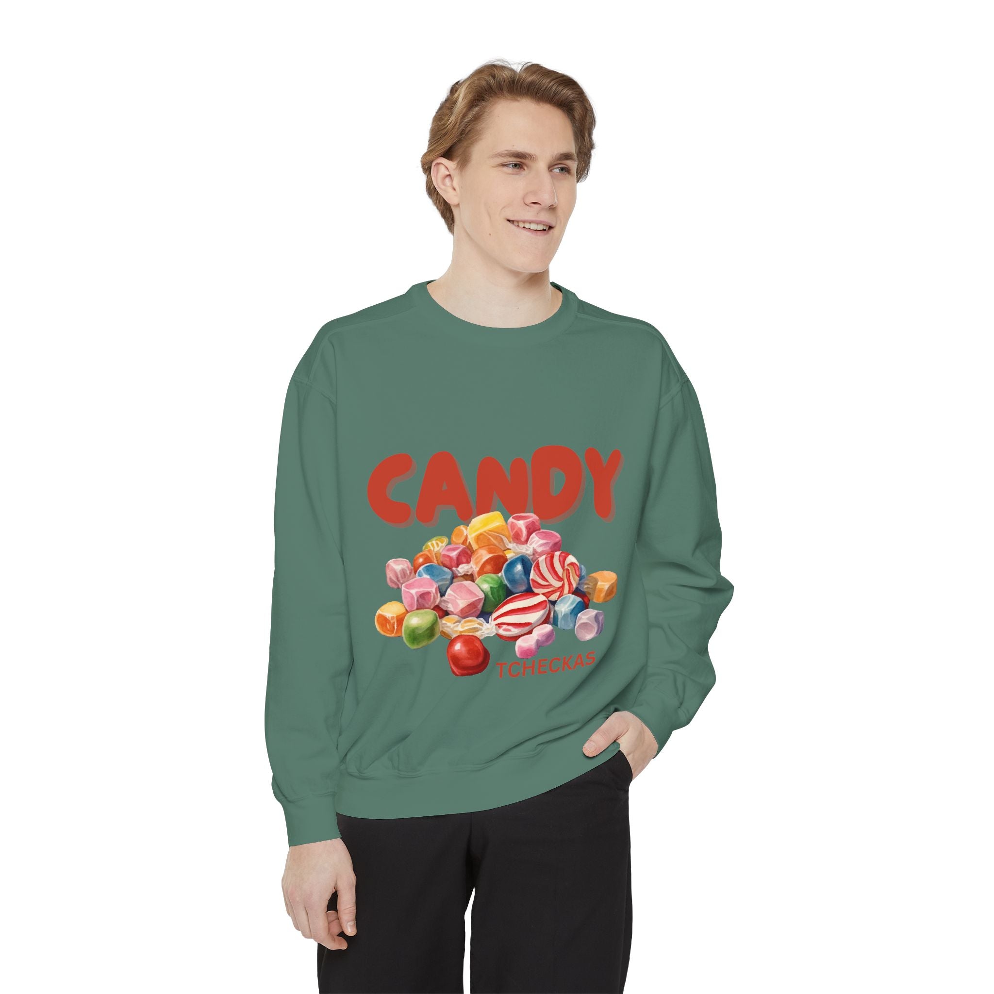 Unisex Candy-Themed Garment-Dyed Sweatshirt - Perfect for Sweet Celebrations!
